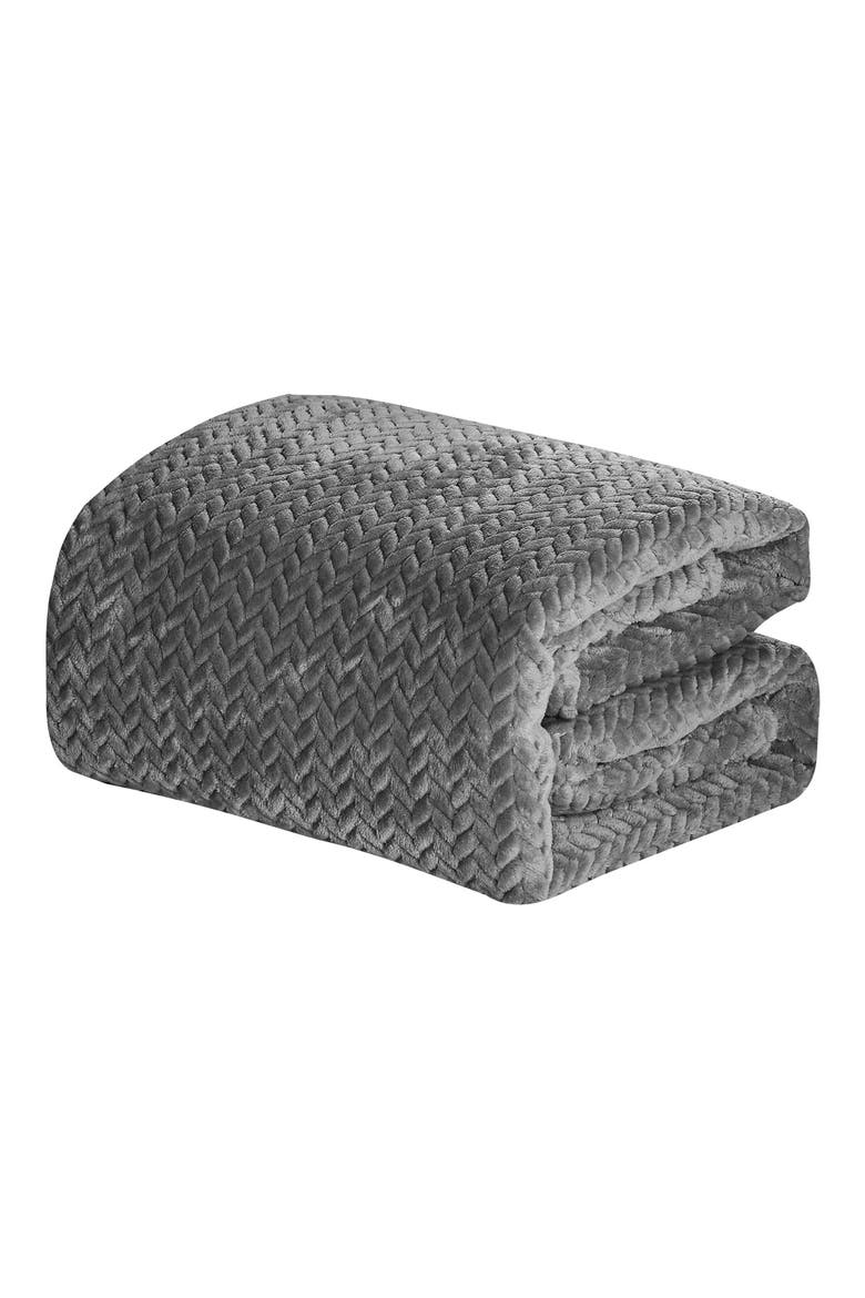 Chevron Textured Plush Throw, Main, color, GREY