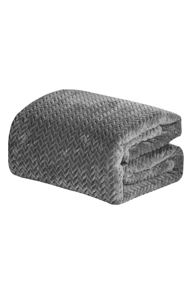 Luxury Home Chevron Textured Plush Throw, Main, color, Grey