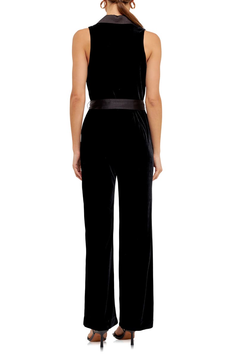 Endless Rose Satin Trim Velvet Jumpsuit, Alternate, color, Black