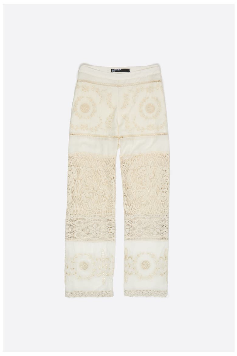 Trousers With Embroidery And Openwork, Alternate, color, ECRU