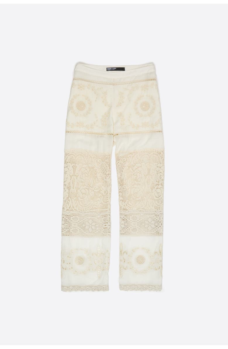 Bimba y Lola Trousers With Embroidery And Openwork, Alternate, color, Ecru