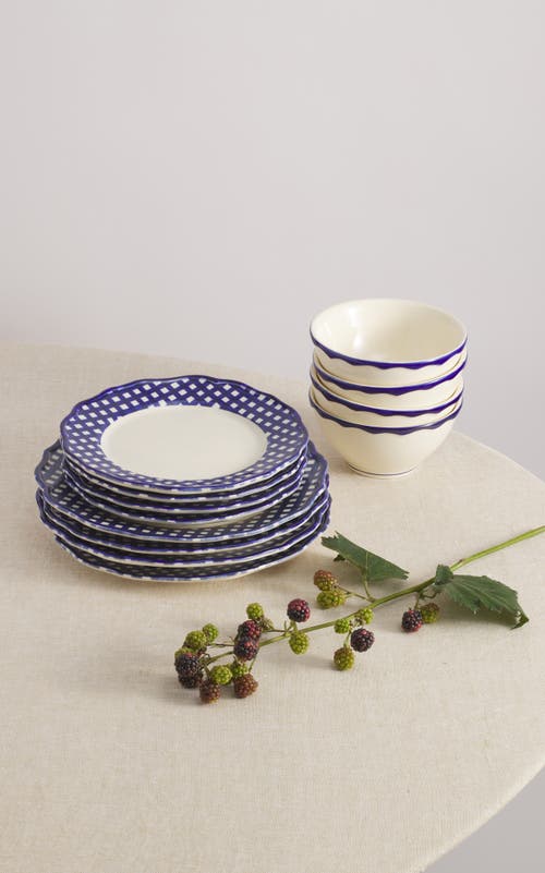 Maison Madison Home Beatrix 12 Piece Set With Cereal Bowl In Blue/cream