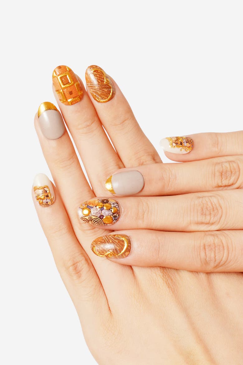 Gustav Klimt Adele Bloch Bauers Portrait Short Oval Press On Nails, Alternate, color, Yellow