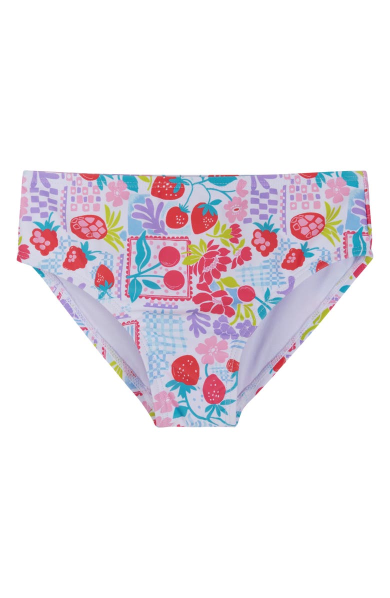 Andy & Evan Kids' Ruffle Fruit Print Long-Sleeve Rib Two-Piece Swimsuit, Alternate, color, White Fruit