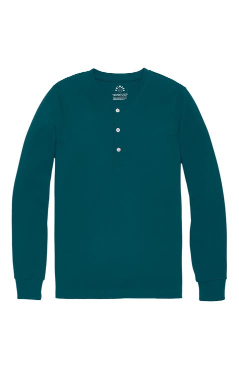 Unisex Fit Organic Long Sleeve Henley Pj Top