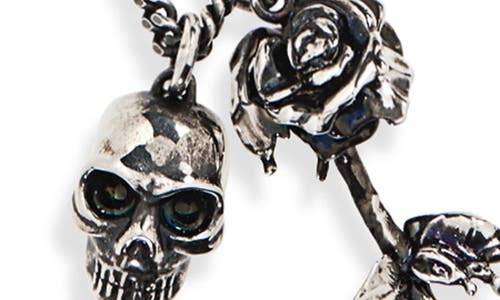 Alexander Mcqueen Rose And Skull Pendants Chain-linked Necklace In Antique Silver