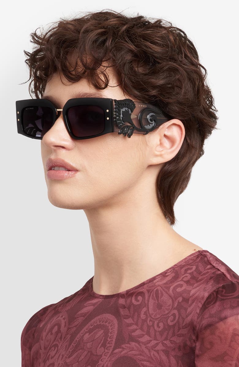 Etro Blossom 54mm Rectangular Sunglasses, Alternate, color, Black/ Dark Grey Sf