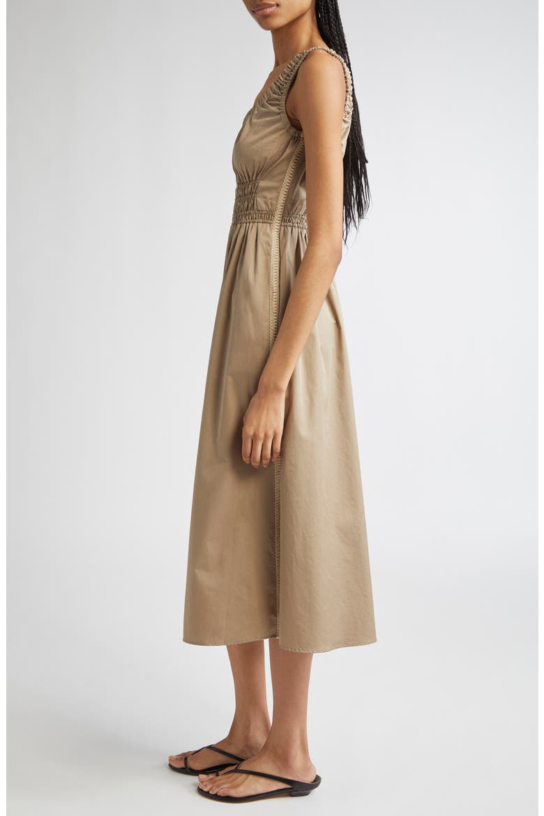 Anouk Smock Waist Cotton Dress, Alternate, color, KHAKI