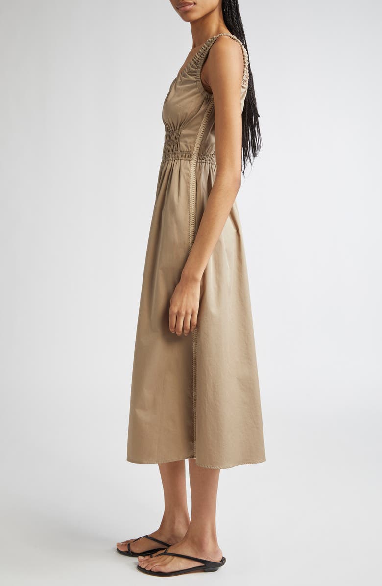 Reiss Anouk Smock Waist Cotton Dress, Alternate, color, Khaki