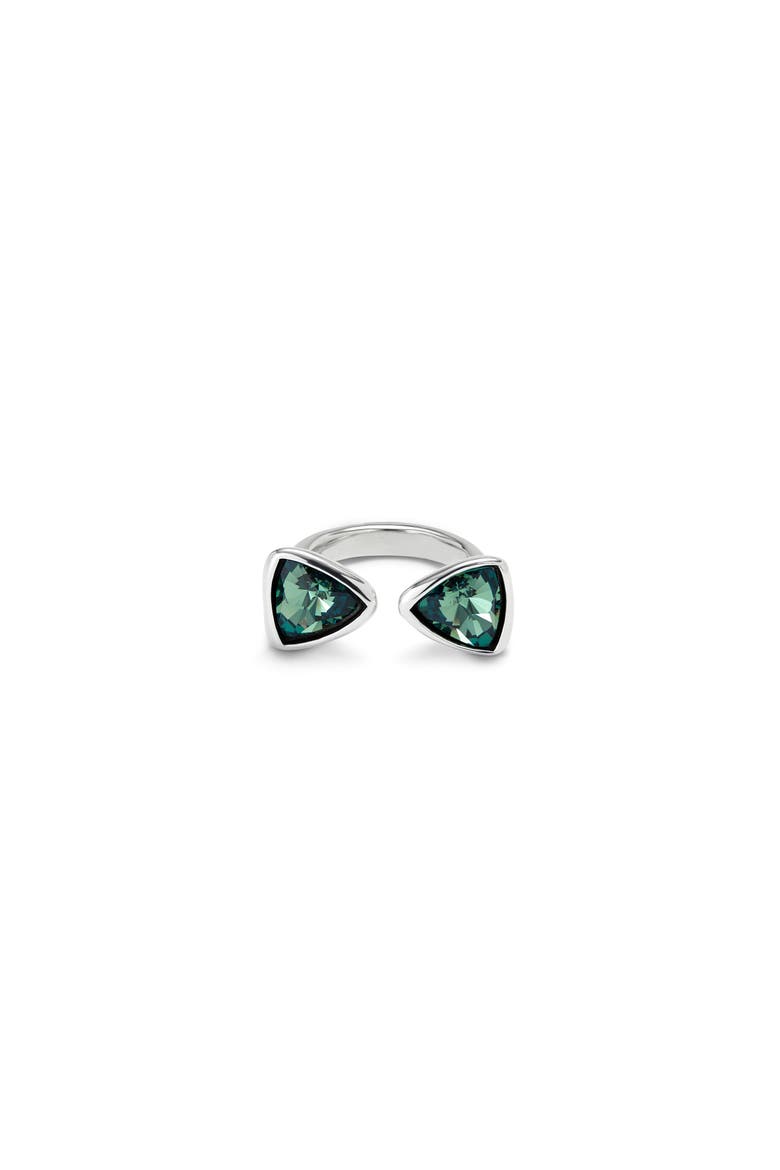 Ring with Two Green Crystals, Main, color, Silver
