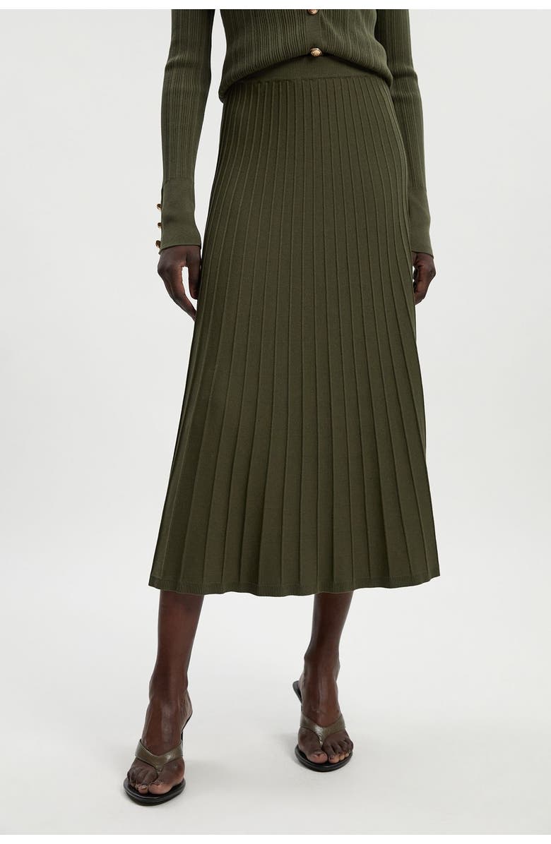 Karen Millen Textured Knit Full Midi Skirt, Main, color, Olive