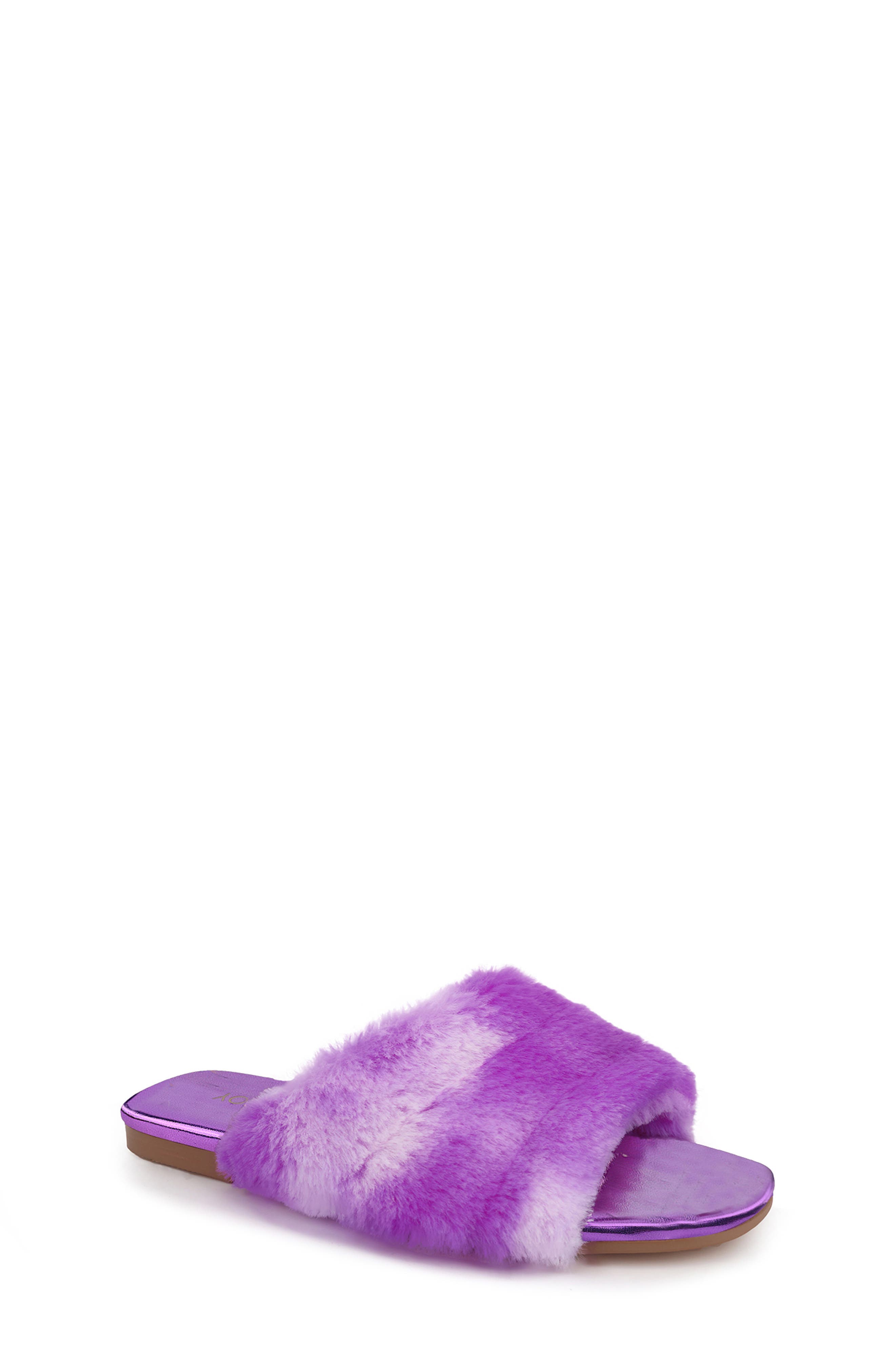 Yosi Samra Kids' Miss Nora Faux Fur Slide, Main, color, Purple