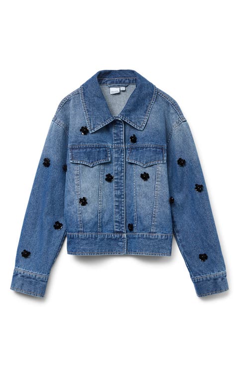 Linea Floral Appliqué Denim Trucker Jacket