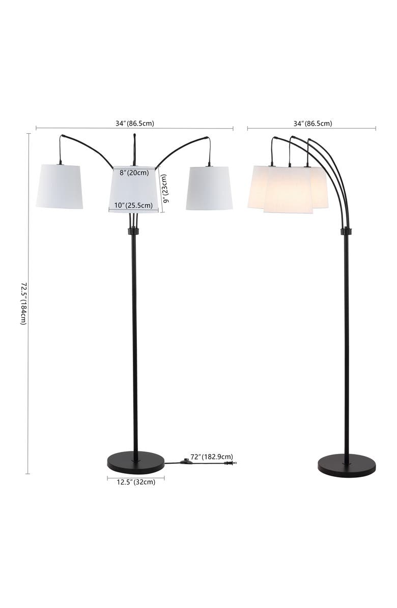 JONATHAN Y Sylva 3-Light Mid-Century Modern Head-Adjustable Iron LED Arc Floor Lamp, Alternate, color, Black