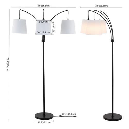 Jonathan Y Sylva 3-light Mid-century Modern Head-adjustable Iron Led Arc Floor Lamp In Black