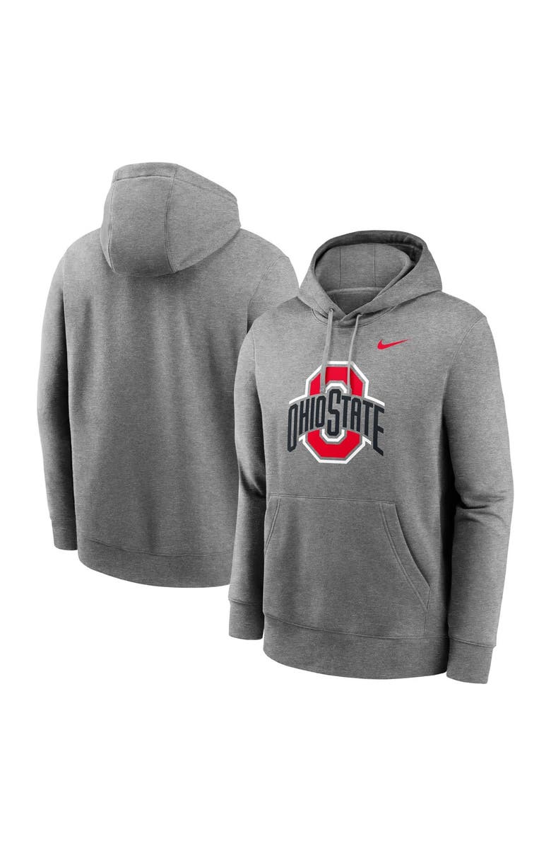 Nike Men's Nike Heather Gray Ohio State Buckeyes Primetime Evergreen Club Fleece Pullover Hoodie, Main, color,