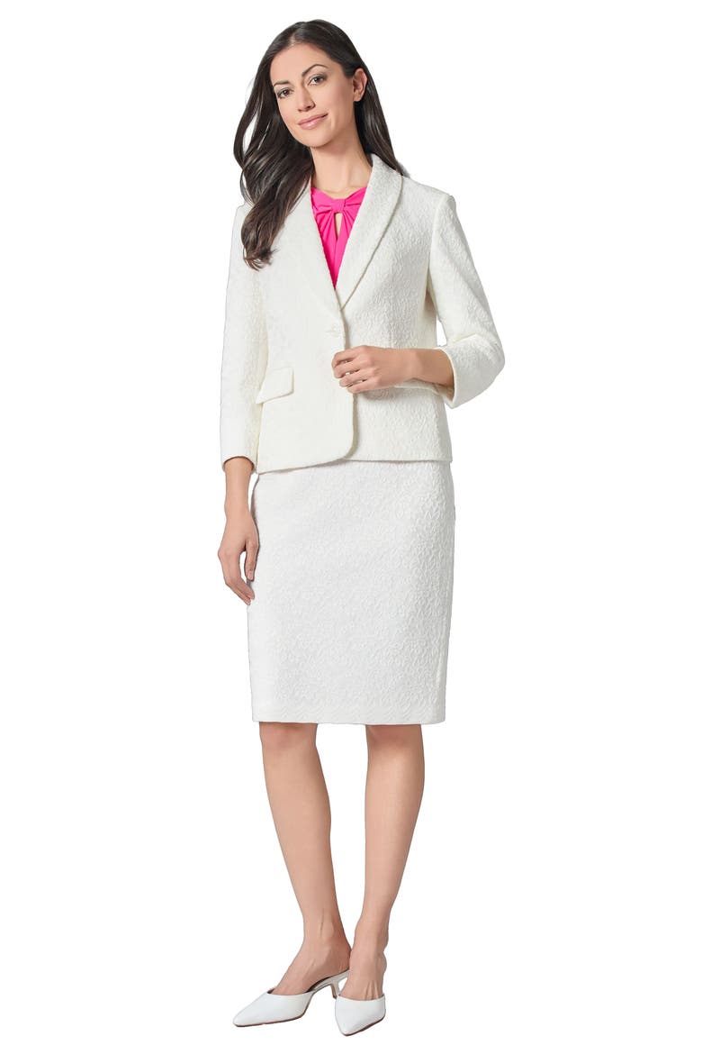 Shawl Collar Lace Three Quarter Sleeve Blazer, Alternate, color, LILY WHITE