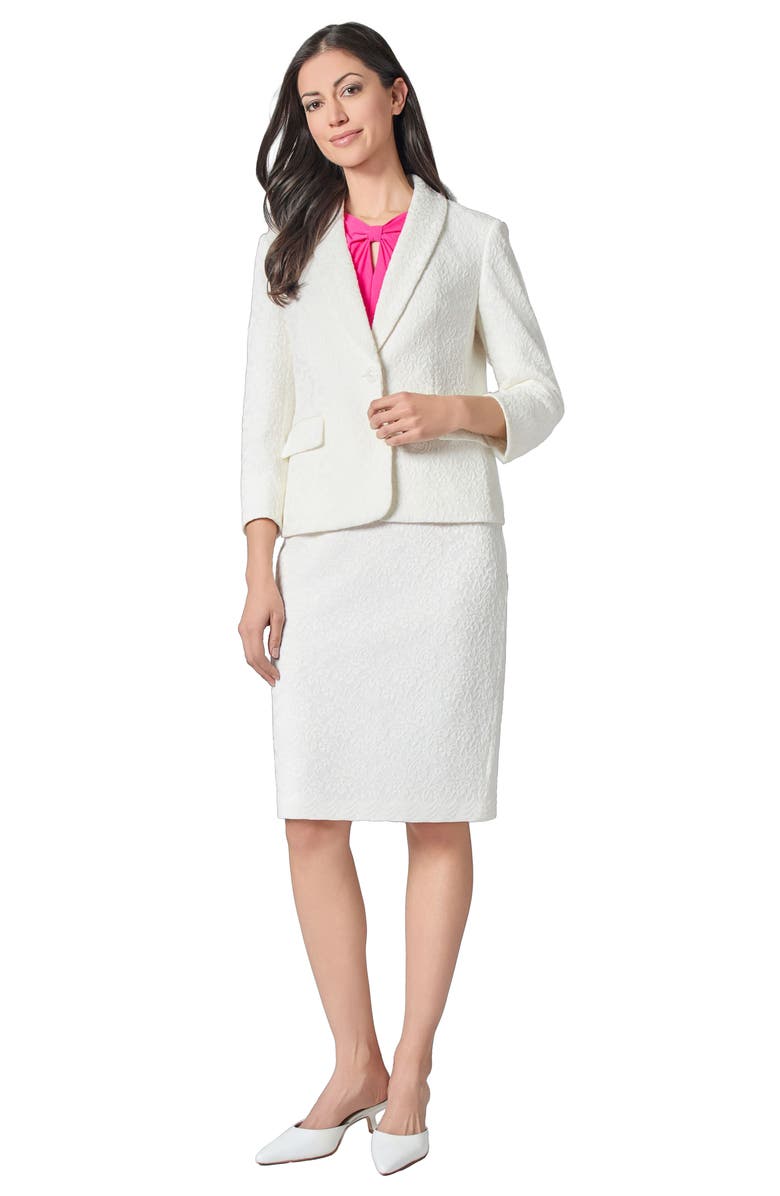 KASPER Shawl Collar Lace Three Quarter Sleeve Blazer, Alternate, color, Lily White
