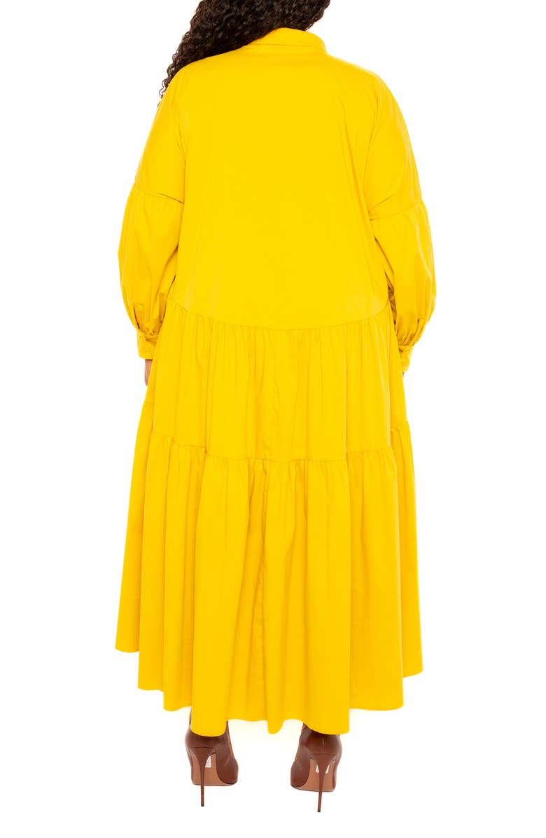 BUXOM COUTURE Long Sleeve Tiered Cotton Blend Shirtdress, Alternate, color, Mustard