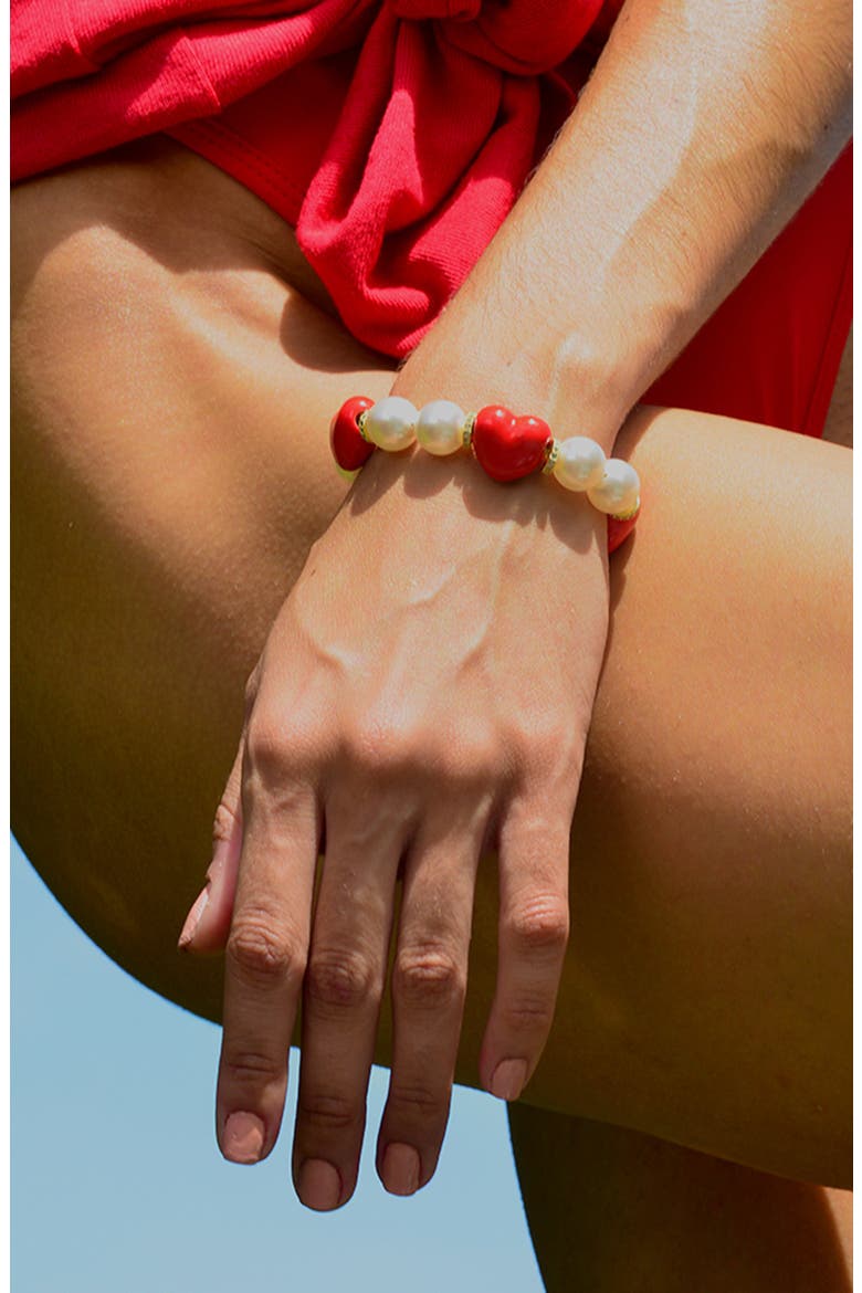 Heart to Heart Pearl Bracelet, Alternate, color, White
