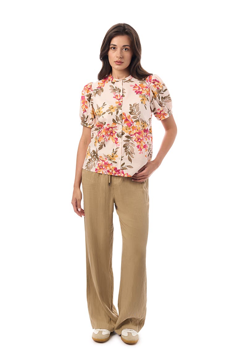 Short Sleeve Poplin Blouse, Alternate, color, Floral Branch Print