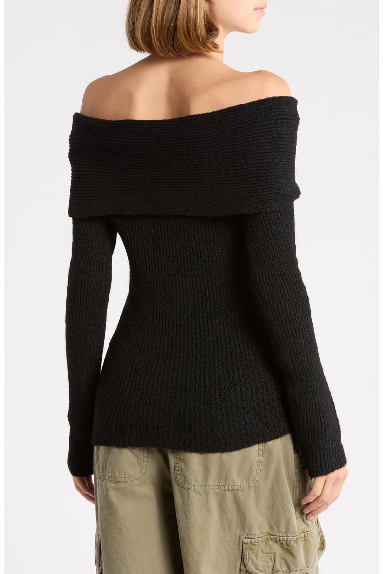 Twisted Front Off the Shoulder Sweater, Alternate, color, BLACK