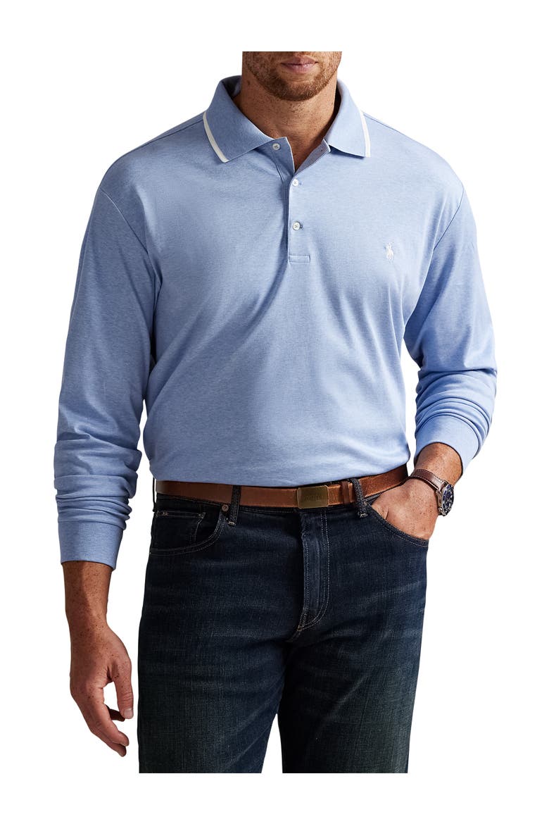 Big & Tall Long-Sleeve Polo Shirt, Main, color, ISLE HEATHER