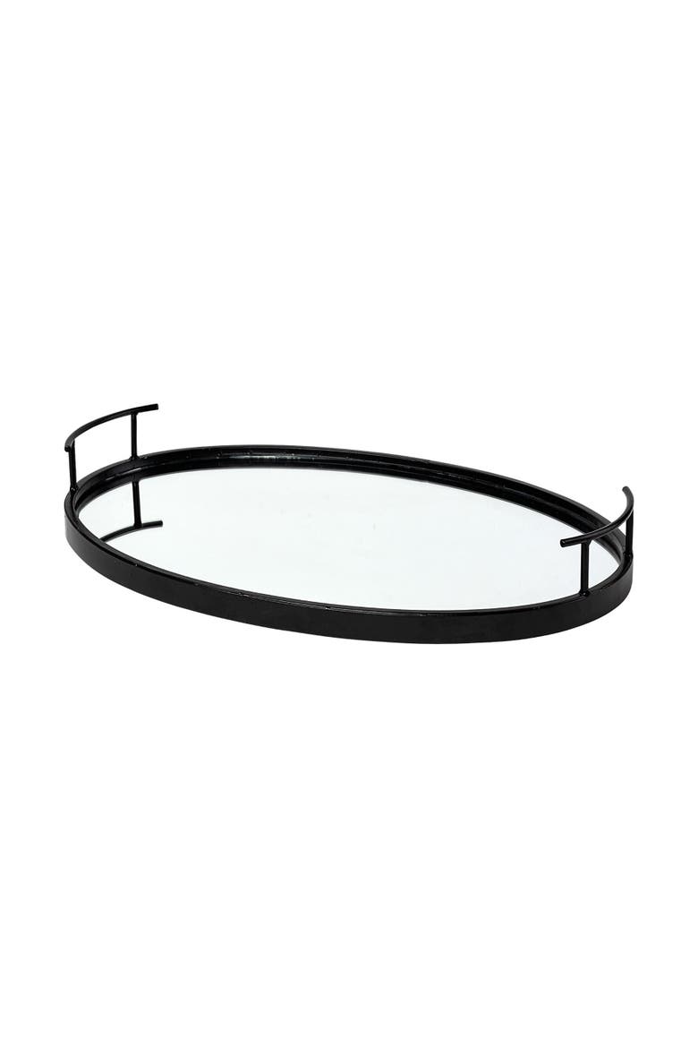 Ansel Metal Mirrored Bottom Oval Serving Tray, Main, color, Black