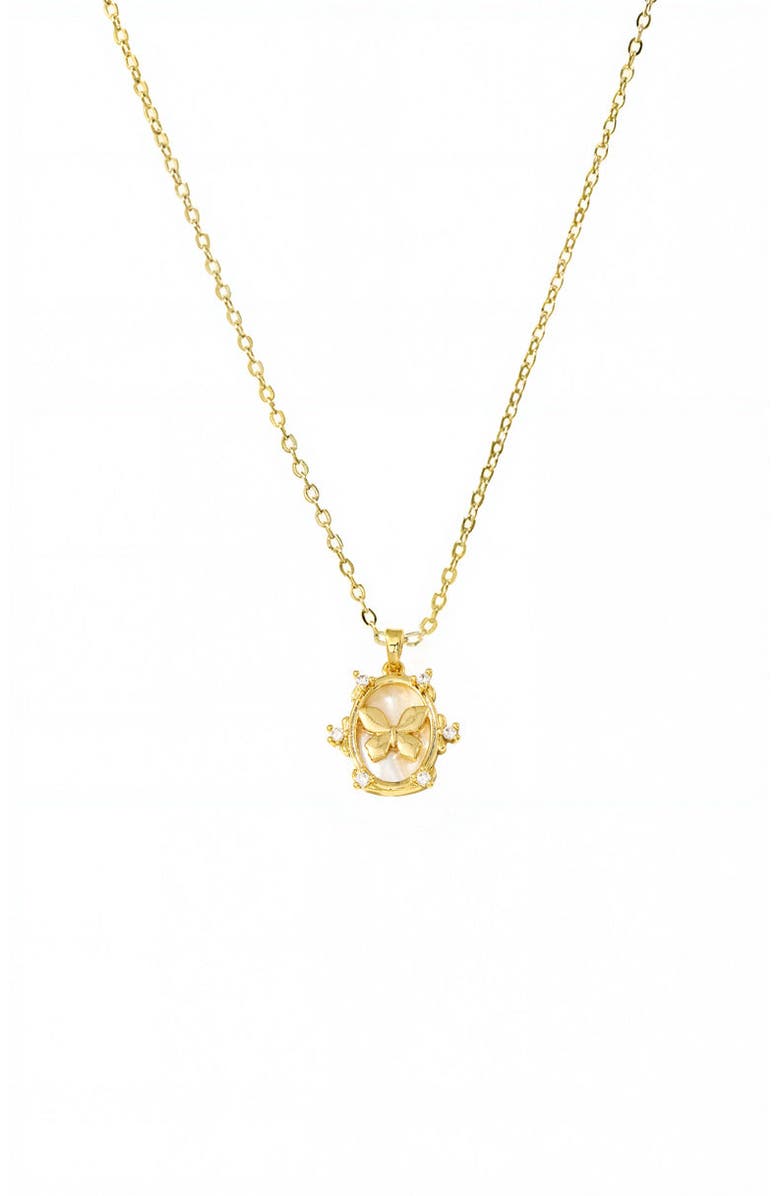 BY ADINA EDEN CZ Rimmer Butterfly Oval Charm Necklace, Main, color, Gold