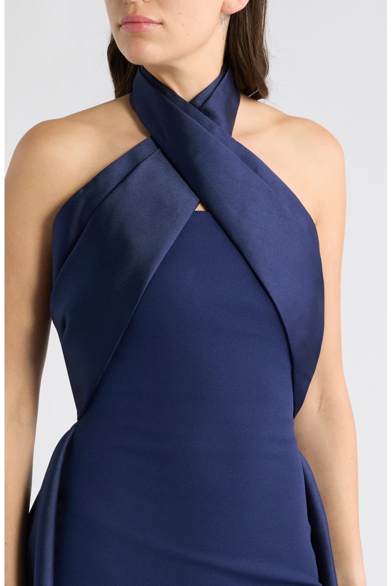 Rumi Mixed Media Halter Gown, Alternate, color, NAVY