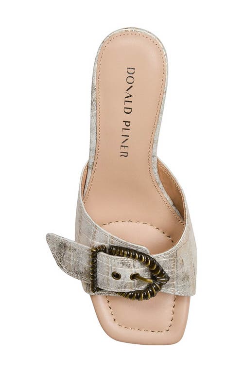 Donald Pliner Buckle Croc Embossed Slide Sandal In Light Bronze