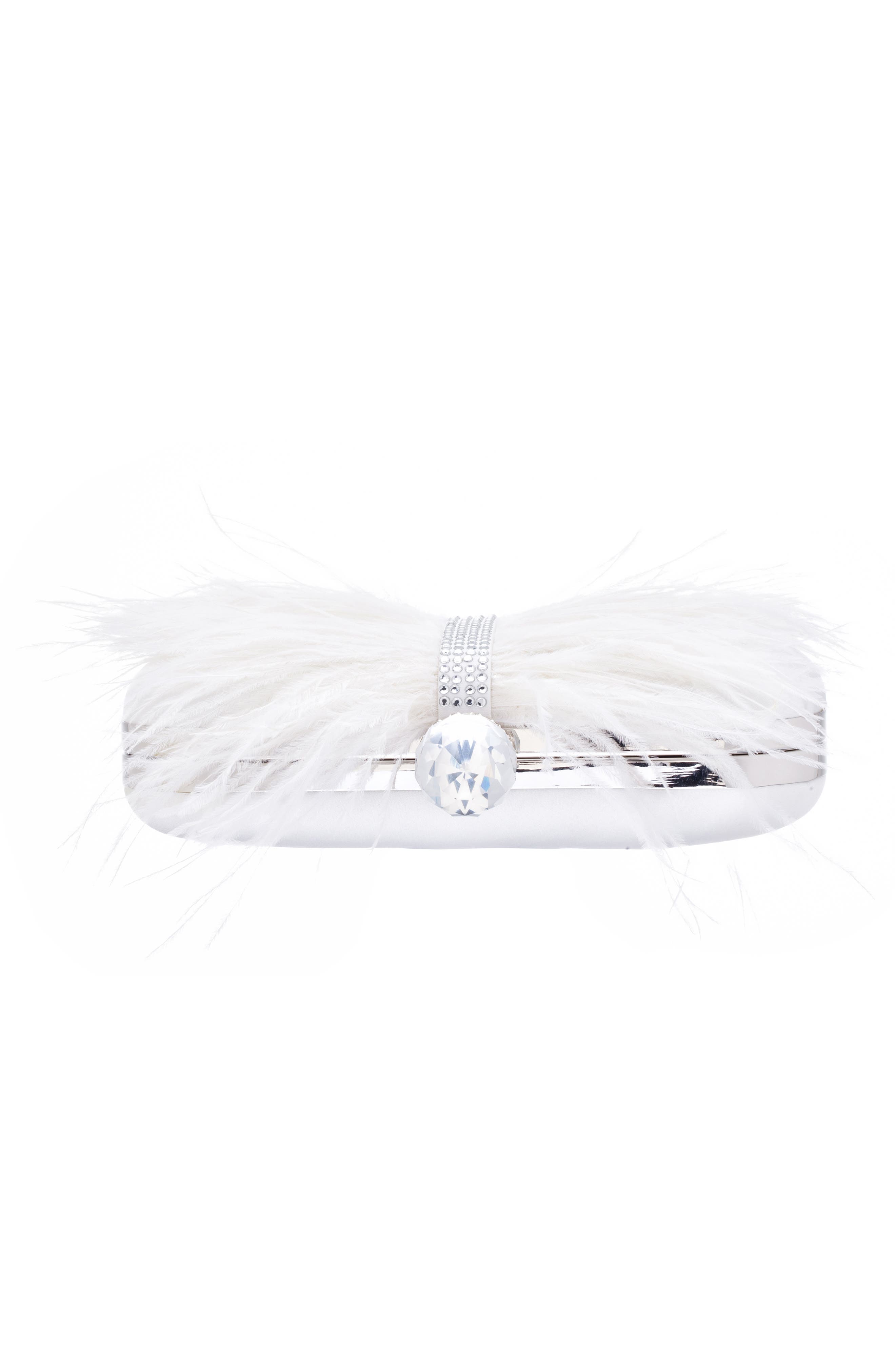 Nina Ostrich Feather Minaudiere, Alternate, color, White