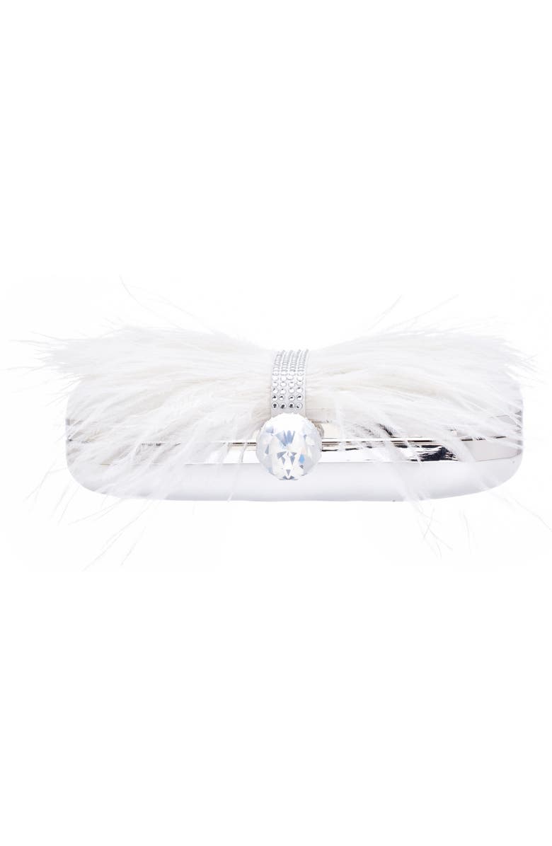 Nina Ostrich Feather Minaudiere, Alternate, color, White