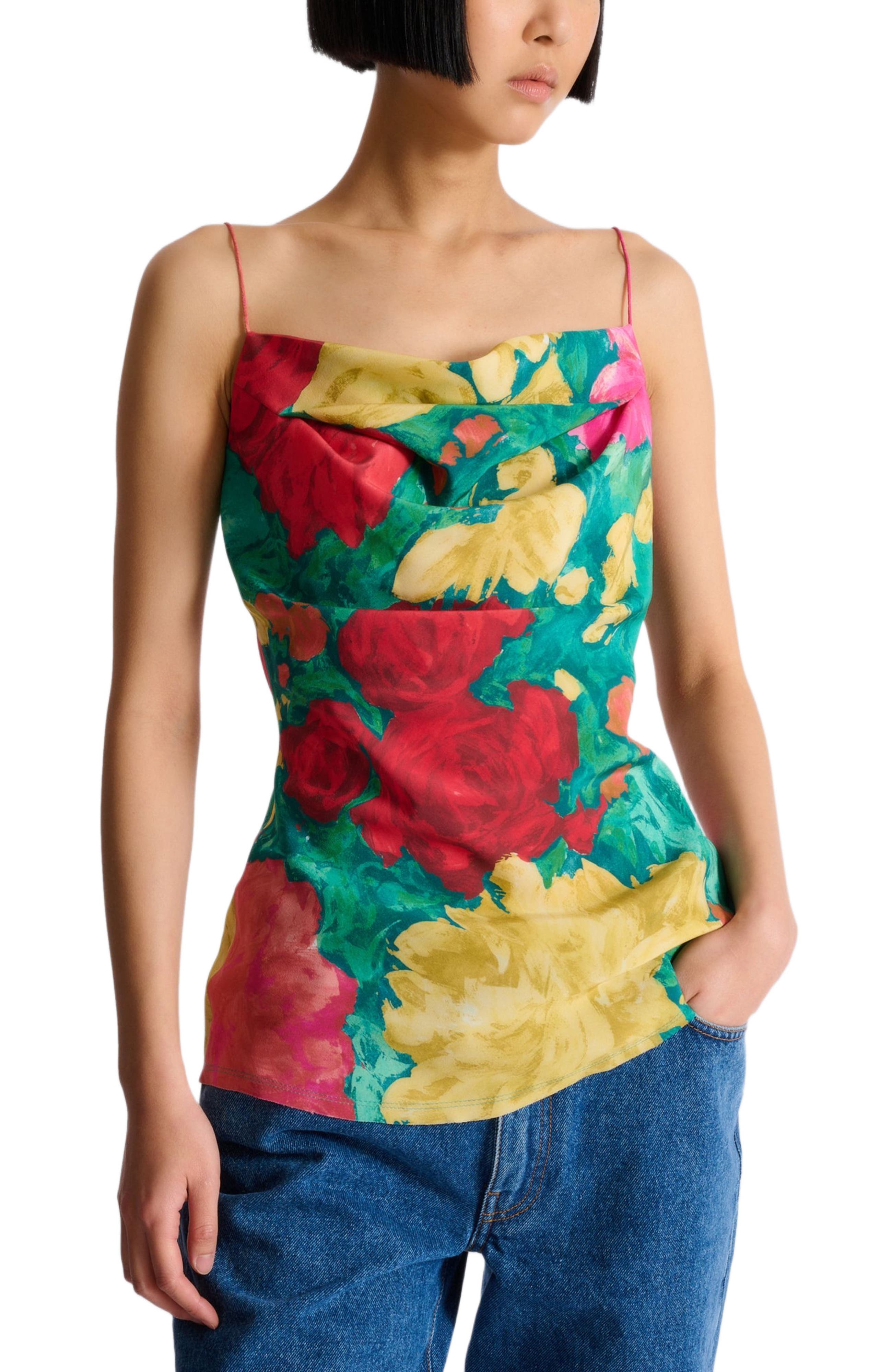 Printed crepe de Chine top with thin straps
