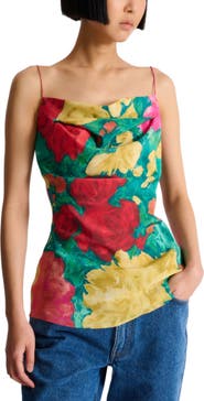 Balmain Printed crepe de Chine top with thin straps
