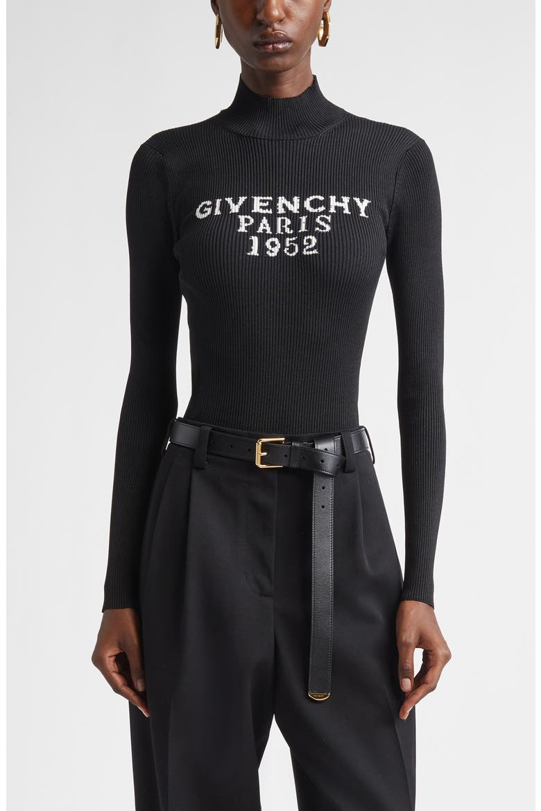 Logo Rib High Neck Bodysuit, Main, color, BLACK