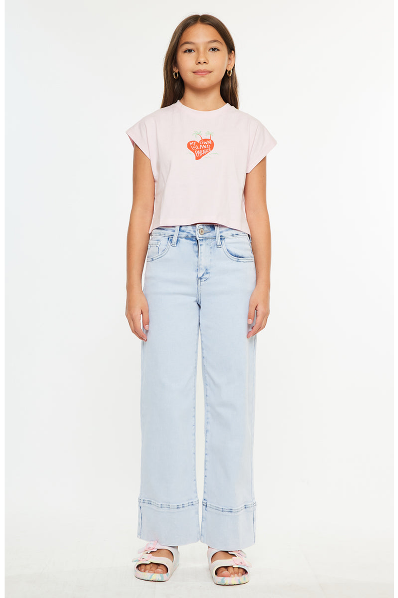 Kassie Kids High Rise Crop Wide Leg Jeans, Main, color, Light Wash