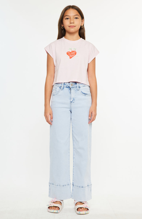 Kassie Kids High Rise Crop Wide Leg Jeans