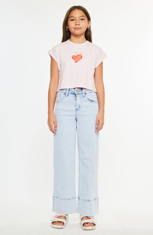 Kancan Kassie Kids High Rise Crop Wide Leg Jeans In Brown