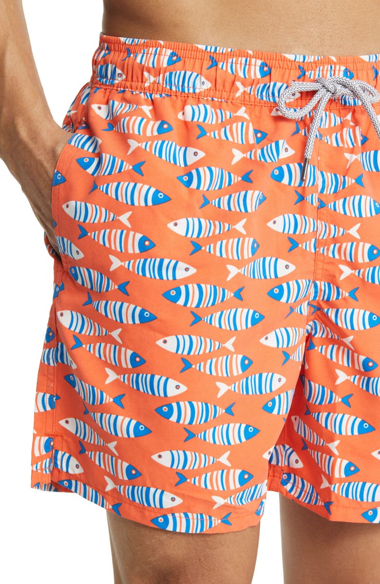 Tom & Teddy Fish Swim Trunks, Alternate, color, Striped Orange
