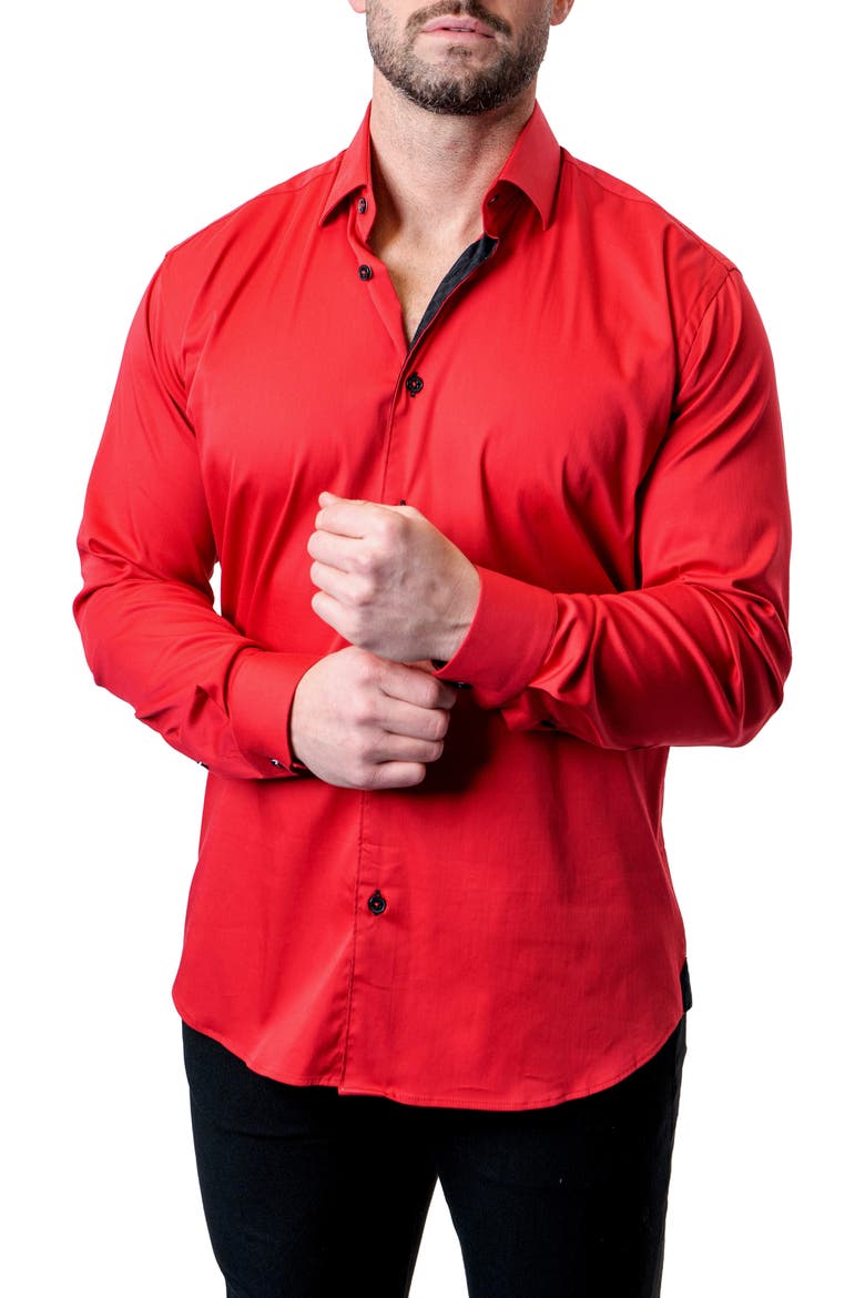 Fibonacci Grenadine Red Contemporary Fit Button-Up Shirt, Main, color, RED
