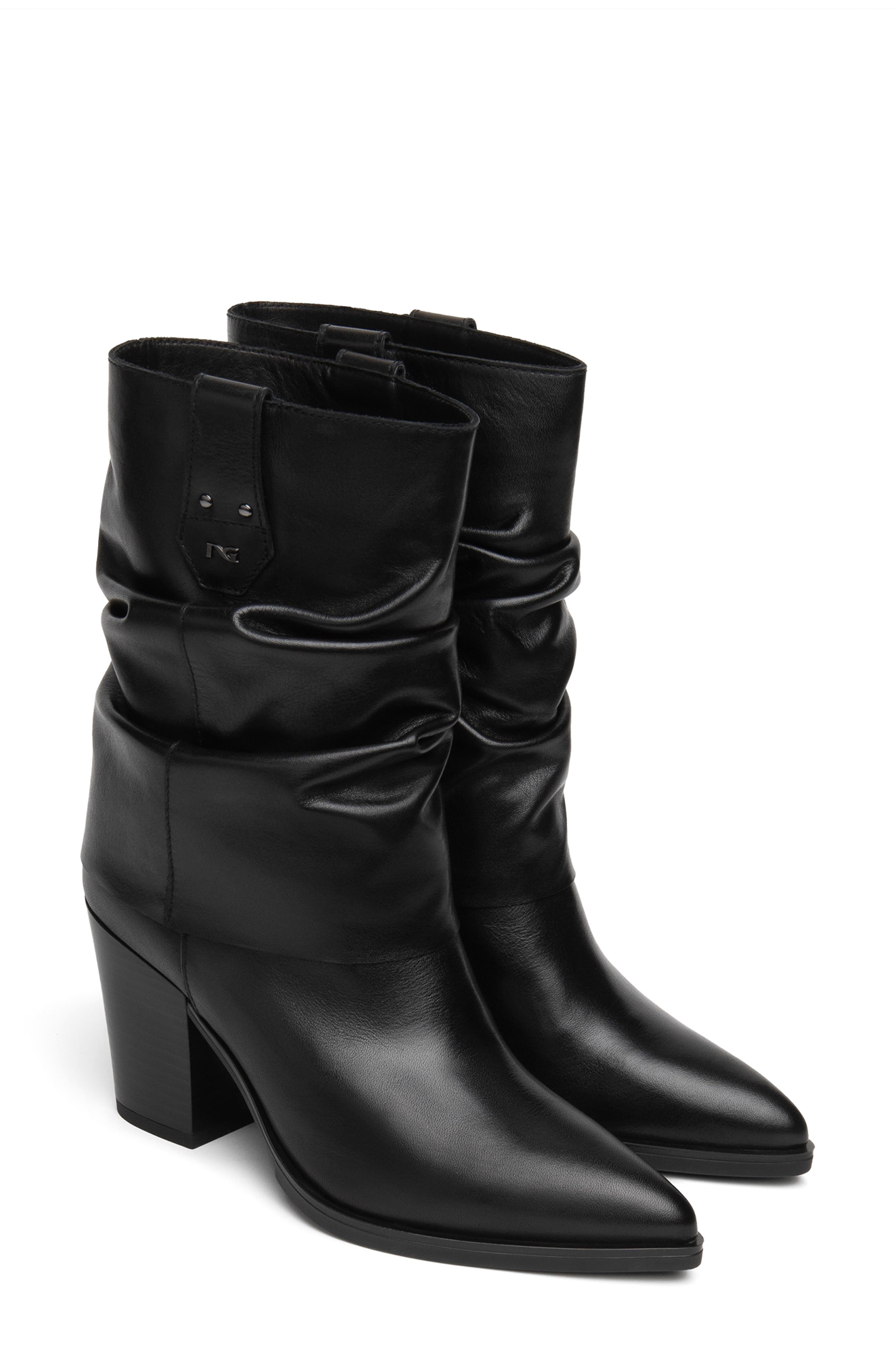 Slouchy Leather Western Boot, Main, color, BLACK