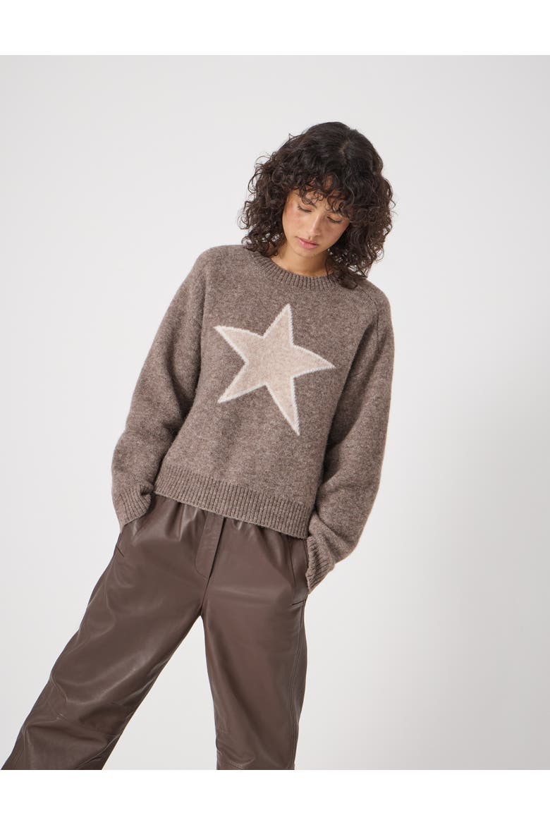 Wool Blend Star Jacquard Sweater, Alternate, color, Antler Brown