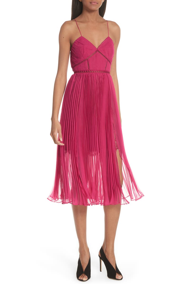 Self-Portrait Pleated Chiffon Midi Dress, Main, color,