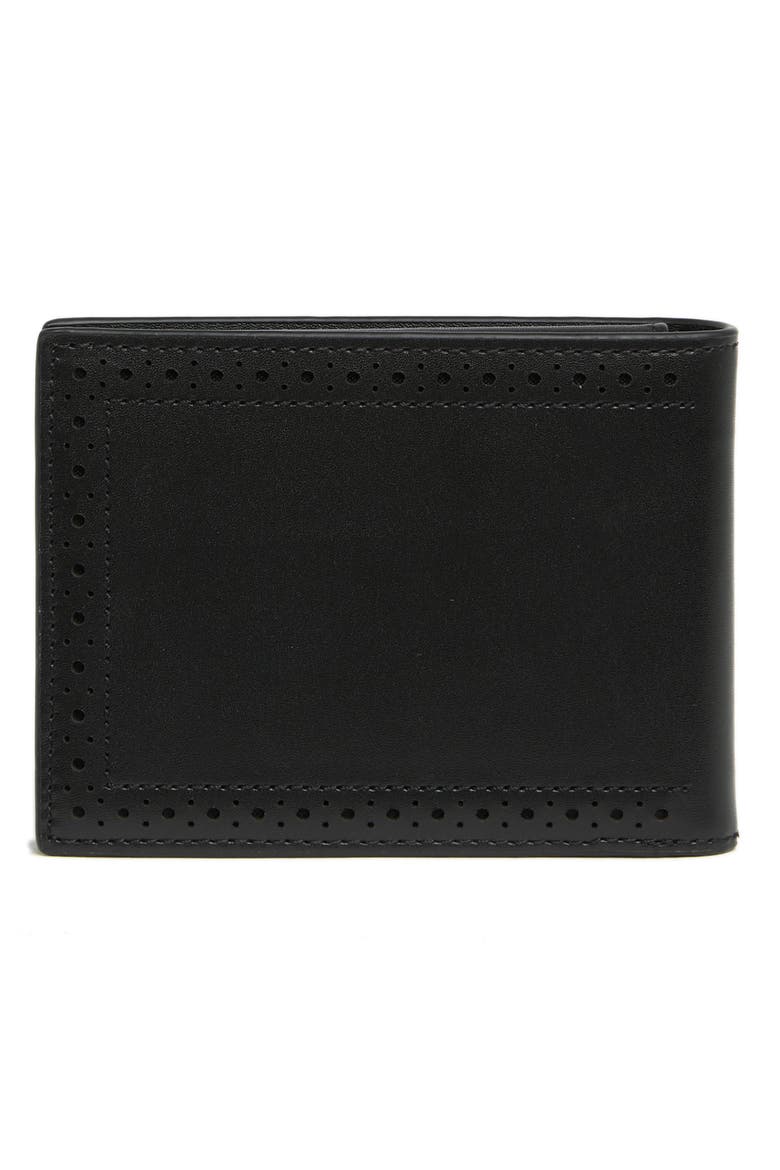 Brogue Leather Passcase Wallet, Alternate, color, BLACK