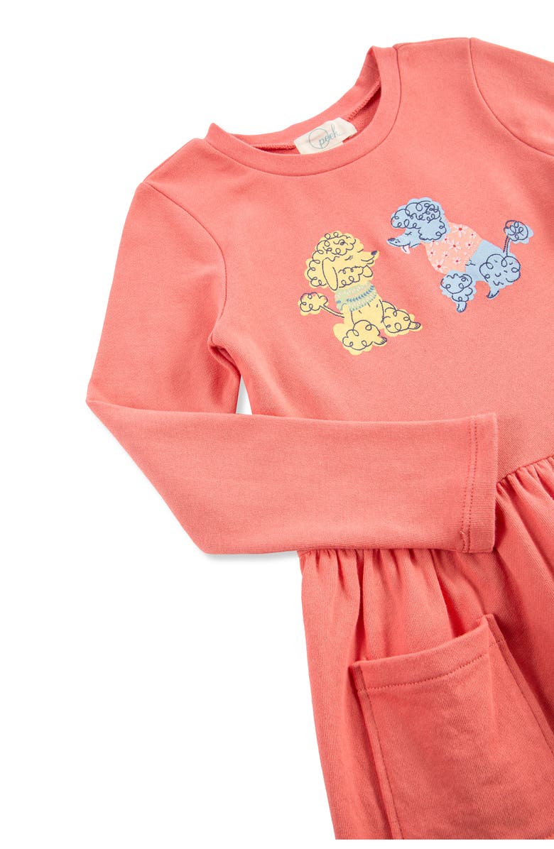 Peek Aren't You Curious Kids' Pup Friends Long Sleeve French Terry Sweatshirt Dress, Alternate, color, Rose
