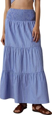 Faherty Coastal Tiered Poplin Maxi Skirt