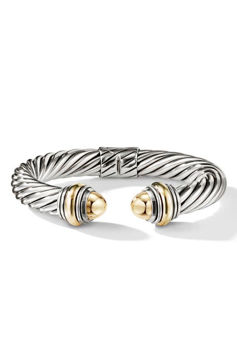 Classic Cable Bracelet in Sterling Silver with 14K Yellow Gold, 10mm
