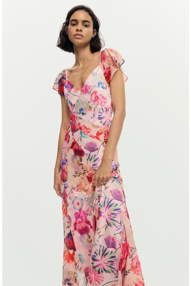 Floral Flutter Sleeve Chiffon Dress, Alternate, color, MULTI