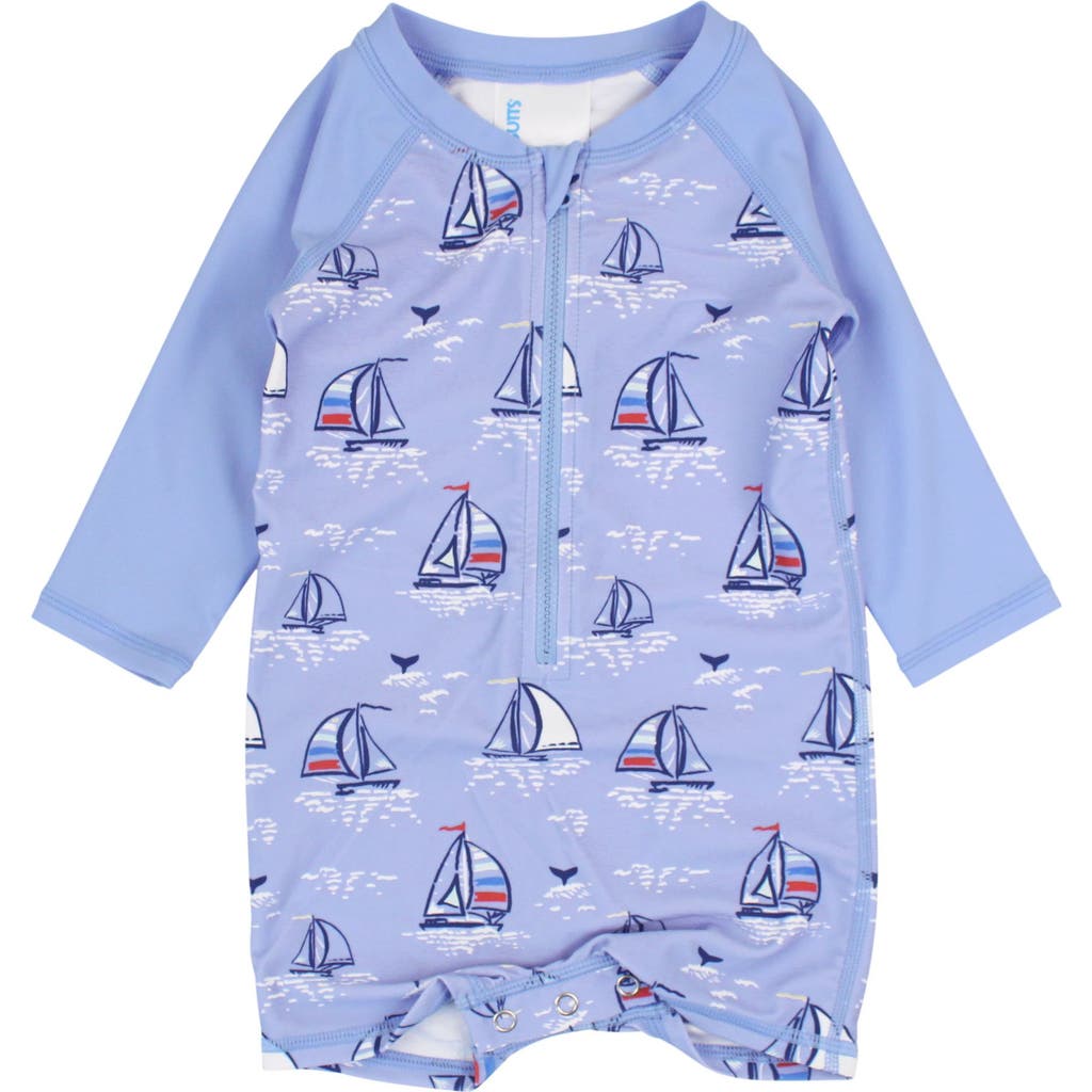 Ruggedbutts Boys Long Sleeve One Piece Rash Guard In Blue Seas The Day